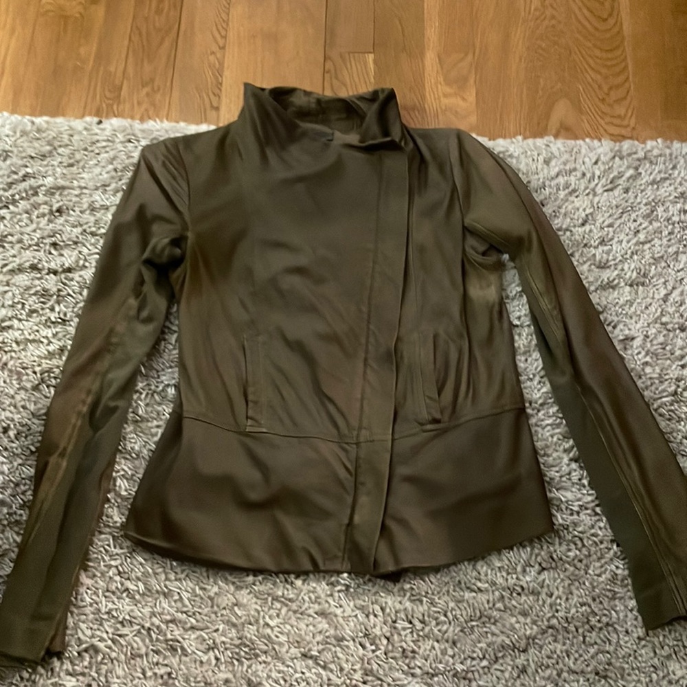 Vince light draped army green leather jacket
